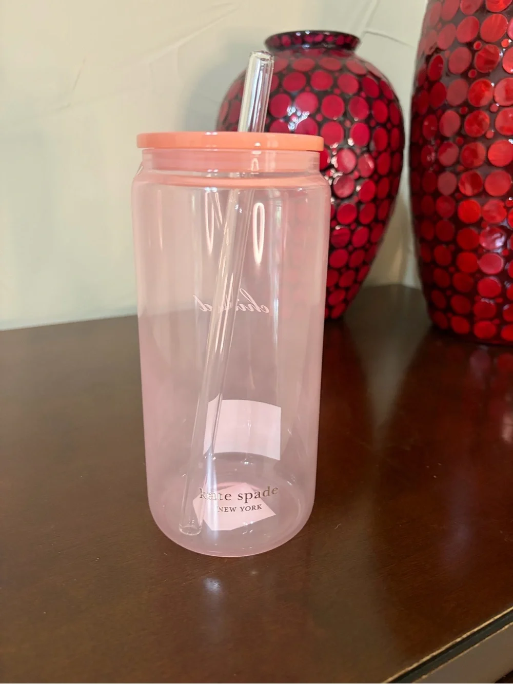 kate spade Pink 'Chilled' 20 oz Glass Tumbler with Straw